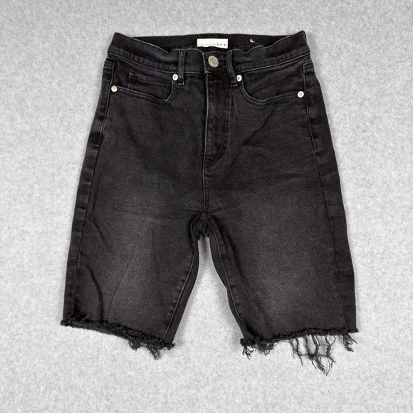 LOFT Pants - Loft Womens 26 Black High Rise Raw Hem Denim Bermuda Shorts Cut Off Grunge